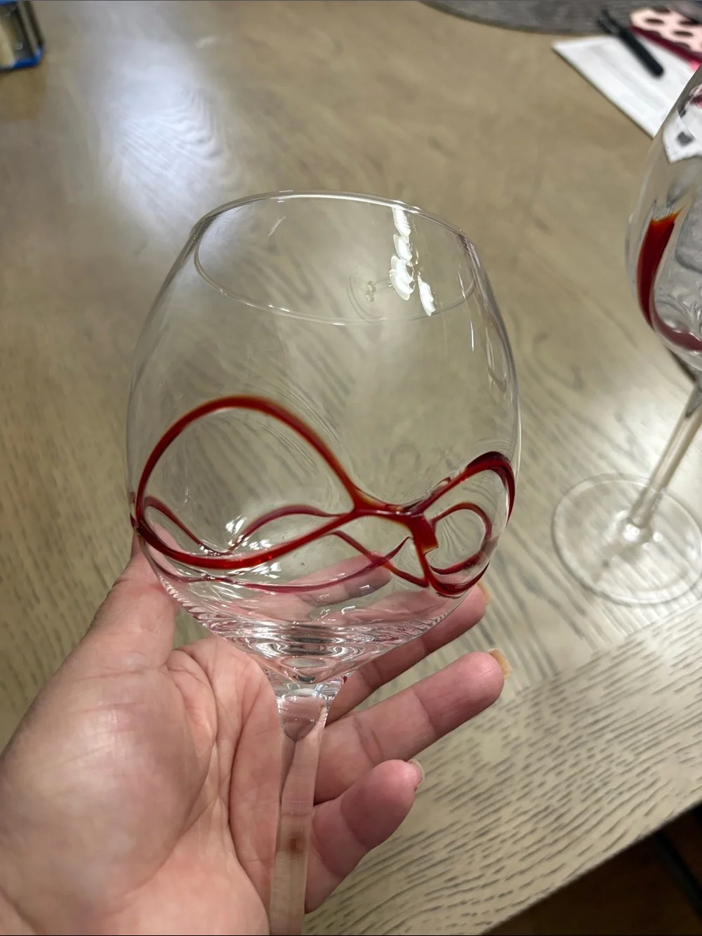 Hand-Blown Red Swirl Wine Glasses - Set of 2